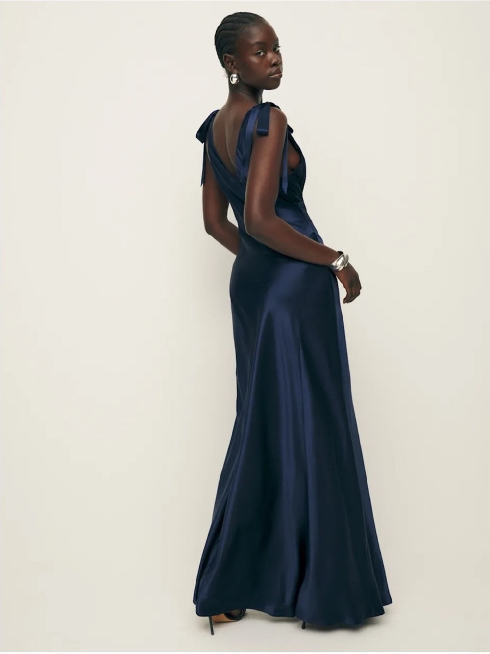 NWT Reformation Pernille Silk Maxi Dress Navy Blue Small - Picture 3 of 17